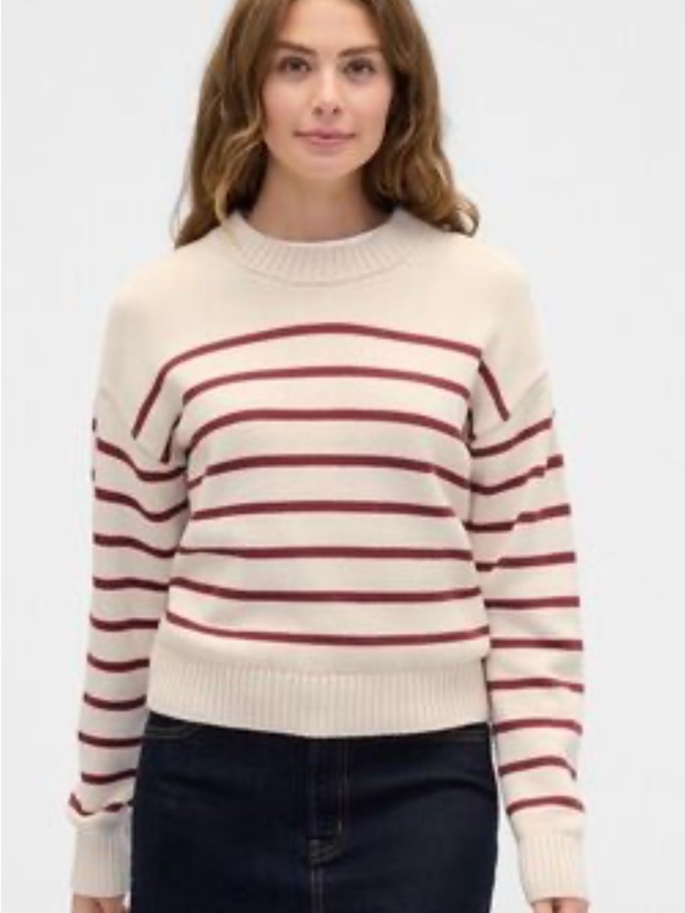 GAP Cream Burgundy Striped Cotton Crewneck Sweater Size M